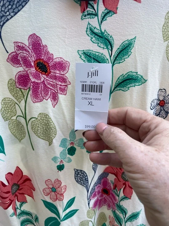 J. Jill Floral Cotton Dress- White with Pink, Red & Green Flowers - Picture 2 of 4